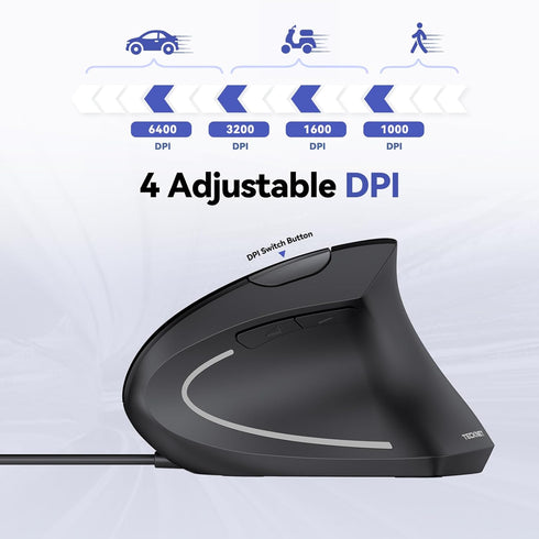 TECKNET Wired Mouse, 6400 DPI Ergonomic Mouse 6 Buttons Silent Mouse 4 Adjustable DPI Vertical Mouse Compatible with Windows/Chrome/Laptop/Compute...