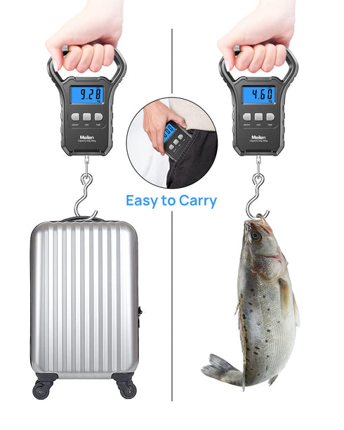 Fish Scale, Meilen 110lb/50kg Luggage Scale Hanging Scale Fishing Scale with Backlit LCD Display, Luggage Scales for Suitcase with Large Handle, D...