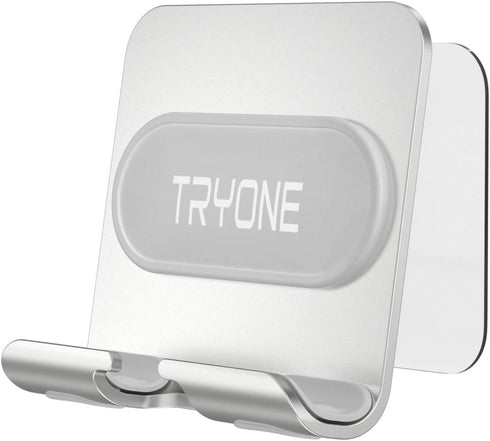 Wall Mount Cell Phone Holder - Mirror Adjustable Cellphone Stand with 2Pcs Adhesive Sticky Pads for Bathroom Bedroom Kitchen or Dorm, Compatible w...