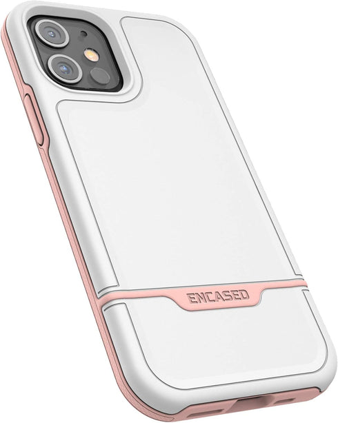 ENCASED Protective Rebel Series Compatible with iPhone 12 Case Heavy Duty Full Body Rugged Cover - White/Pink...