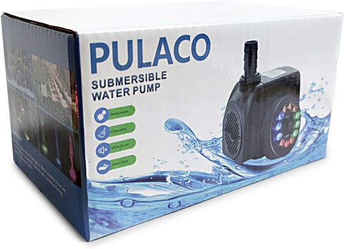 PULACO 10Watt 160GPH Submersible Fountain Pump with Automatic Color Changing LED Light and flow regulator for Water Feature, Outdoor Pond, Aquariu...