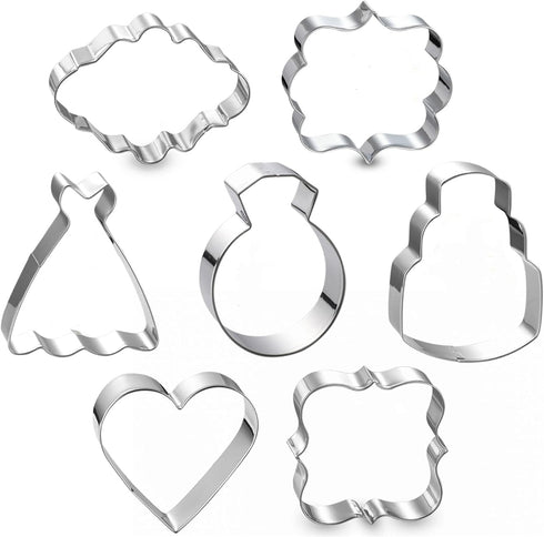 Wedding Cookie Cutter Set-7 Piece-3 Inches-Heart, Diamond Ring, Wedding Cake,Wedding Dress, Rectangle, Square and Oval Plaque Cookie Cutters Molds...