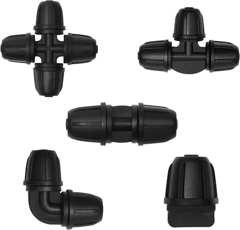 1/4" Drip Irrigation Fittings Kit, 50 Pcs Lock Barbed Connectors for 1/4 Inch Drip Irrigation Tubing - 15 Couplings, 10 Tees, 10 Elbows, 10 End Pl...