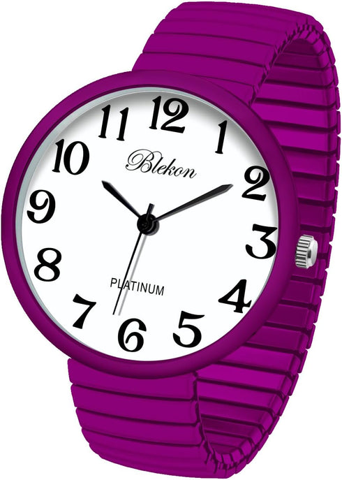 Blekon Collections New Super Large Face Stretch Band Japanese Movement PC21J Fashion Watch (Hot Pink)...
