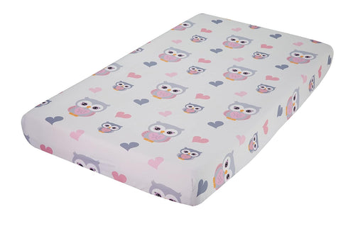 EVERYDAY KIDS Baby Girl Fitted Crib Sheet Sweet Owls, 100% Soft Breathable Microfiber Baby Sheet, Fits Standard Size Crib Mattress 28in x 52in, Nu...