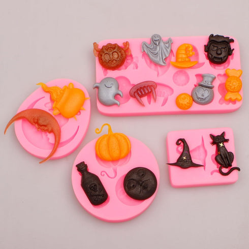 Halloween Candy Molds, Pumpkin Skull Ghost Silicone Molds, Witch Hat Cat Eyeballs Teeth Cake Decorating Chocolate Molds for Baking Fondant Cupcake...