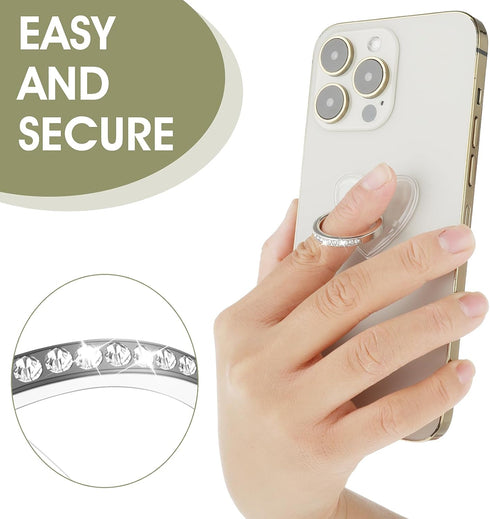 4 Pcs Rhinestone Cell Phone Ring Holder Transparent 360° Degree Rotation Universal Phone Ring Holder Finger Kickstand Clear for All Mobile Phones....