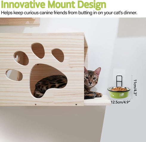 Elevated Cat Bowls, Wall Mounted Cat Food Dish, Raised Cat Food and Water Bowls, Stainless Steel Elevated Pet Bowls with Stand, Nonslip No Spill P...