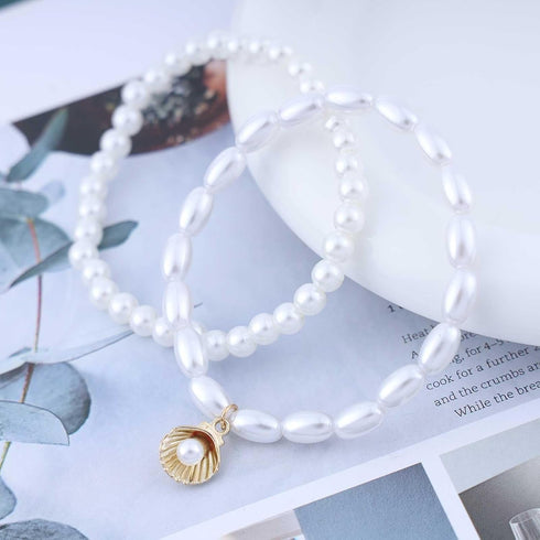 Vintage Layered Shell Pearl Anklet White Pearl Anklet Gold Scallop Shell Anklet Bracelet Pearl Bead Anklet Foot Chain Pearl Stretch Anklet Jewelry...