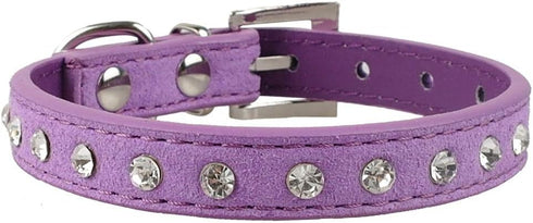 Cute Dazzling Sparkling Elegant Fancy Suede Leather 1 Rows Bling Rhinestone Crystal Jeweled Small Pet Cat Dog Puppy Collar(Purple,M)...