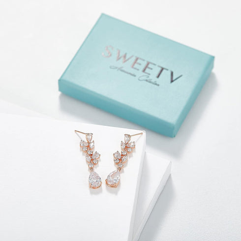 SWEEETV Bridal Wedding Earrings for Brides Bridesmaides-Marquise Teardrop Earrings for Women, Cubic Zirconia Drop and Dangle Earrings for Prom or ...