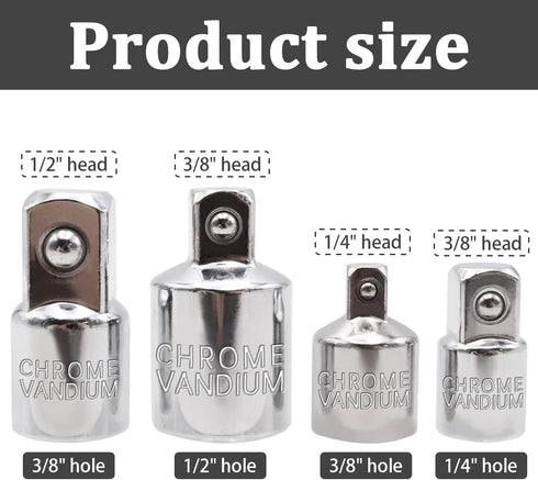 4PCS Sliver Socket Adapter Set,1/4" x 3/8", 3/8" x 1/4", 3/8" x 1/2", 1/2" x 3/8" Square Ratchet Socket Adapter/Reducer Converter Sets Kit For Car...