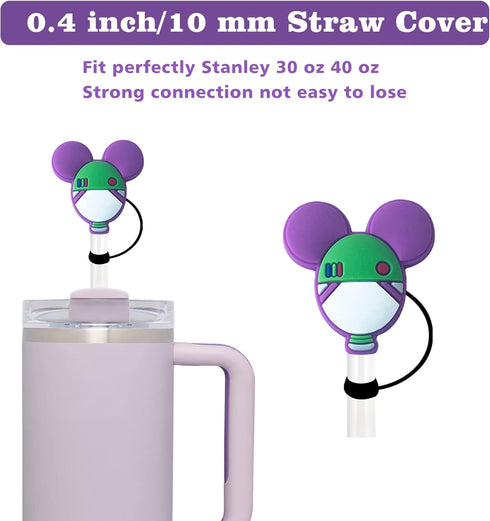 10PCS Mouse Head Silicone Straw Cover Cap Reusable Drinking Straw Topper Compatible with Stanley for 10 mm Drinking Straw Topper...