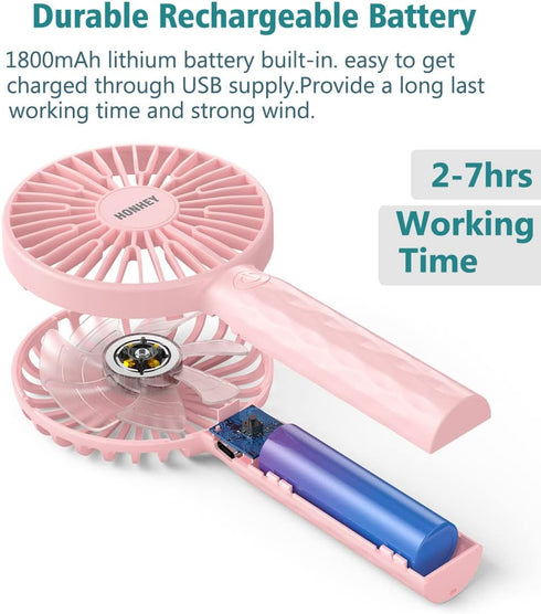 HonHey Handheld Fan, 2PCS Super Mini Personal Fan with Rechargeable Battery Operated 3 Adjustable Speed, Portable Handheld Fan for Girls Women Kid...