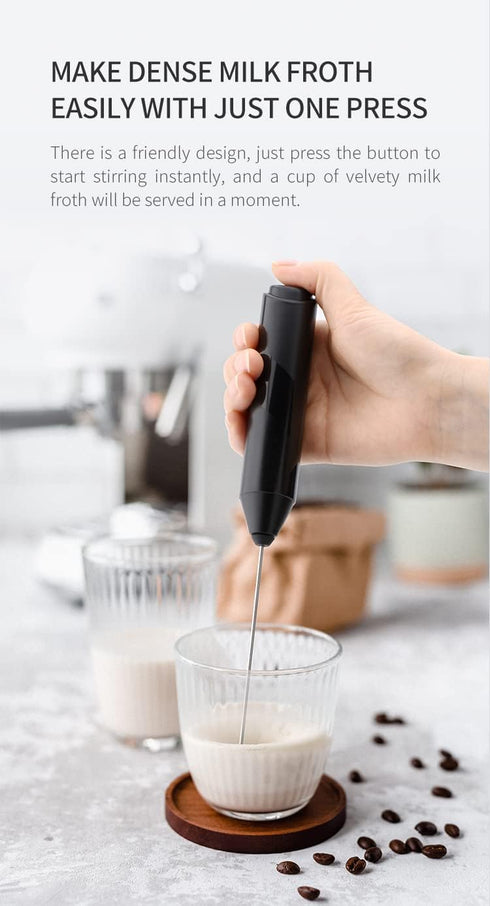 Powerful Milk Frother Handheld Foam Maker (with Stainless Steel Stand) for coffee, Latte - Whisk Drink Mixer for Cappuccino, Mini Foamer for Cappu...