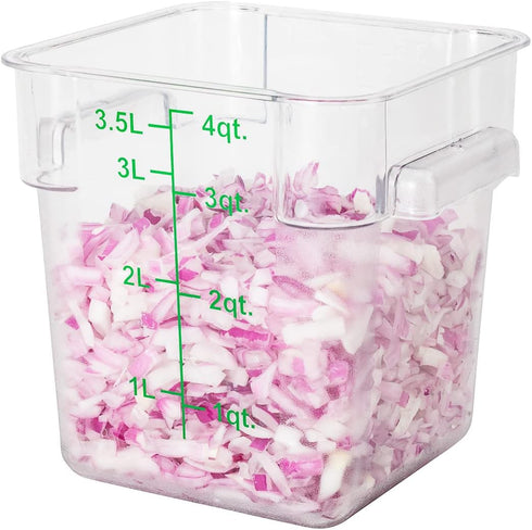 Met Lux 4 Quart Brine Bucket, 1 Square Marinating Container - With Volume Markers, Built-In Handle, Clear And Green Plastic Dough Rising Bucket, F...