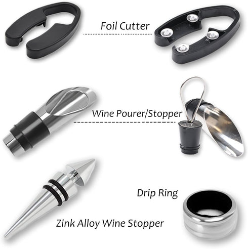 Tirrinia Wine Accessories Gift Set - Wine Bottle Corkscrew Opener Kit, Drip Ring, Foil Cutter and Wine Pourer and Stopper in Novelty Bottle-Shaped...