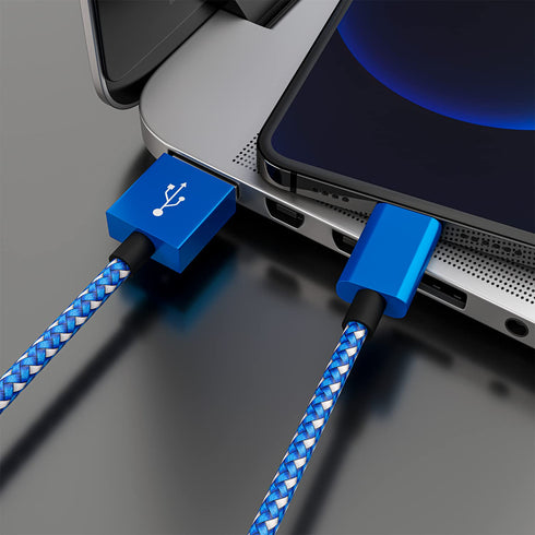iPhone Charger Lightning Cable, 1 Pack 6 ft Blue/White Nylon Braided USB Charging High Speed Data Sync Transfer Cord Compatible with iPhone 14 13 ...