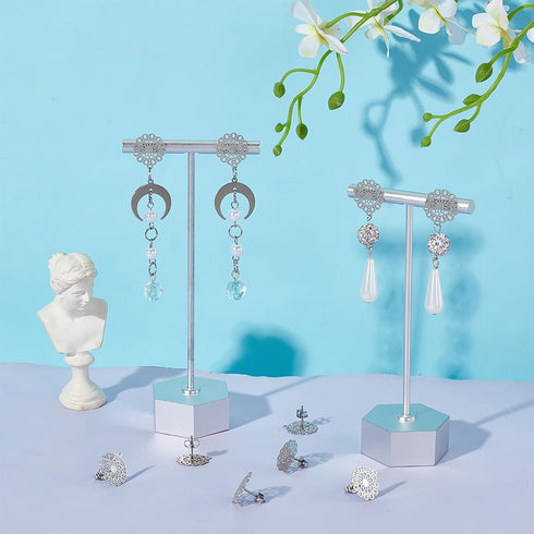 UNICRAFTALE 30pcs 304 Stainless Steel Stud Earrings with Loop Bohemian Hollow Flat Filigree Earrings Posts with Hole Ear Nuts Metal DIY Earring Ac...