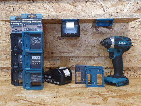 StealthMounts Makita Battery Holders 18v | Makita Battery Mounts for Makita 18v Power Tools | 4 Pack | Blue Makita Battery Organizer...