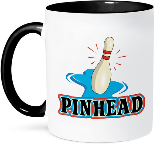 3dRose Funny Pinhead Bowling Sports Design Two Tone Mug, 11 oz, Black/White...