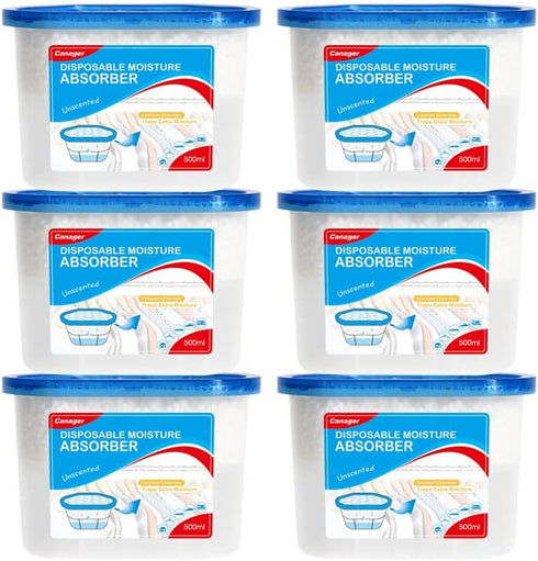 CANAGER Fragrance Free Moisture Absorber Box,Odor Eliminator and Dehumidifier Boxes for Closet,Bedroom,Kitchen,Bathroom-6 Packs,Cups - Traps Moist...