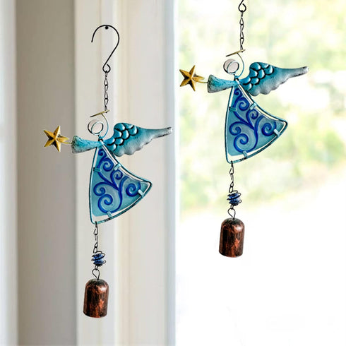 MrMrKura Metal Angel Wind Chime Hanging Decoration Ornament Bells Wing Angel Bell Decorative Hanging Bells, Gifts for Home Garden Decor Crafts (Bl...