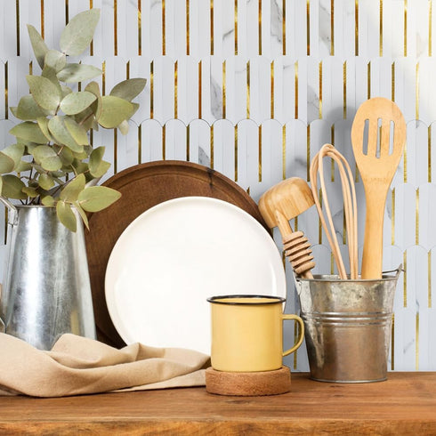DICOFUN 1 Sheet White & Marble Look Peel and Stick Backsplash for Kitchen, PVC Stick on Backsplash Wall Tiles...