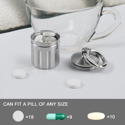 Waterproof Pill Organizer, Stainless Steel Pill Case, Keychain Pill Holder, Portable Pill Container Single Chamber Pill Box Outdoor Camping, Size:...
