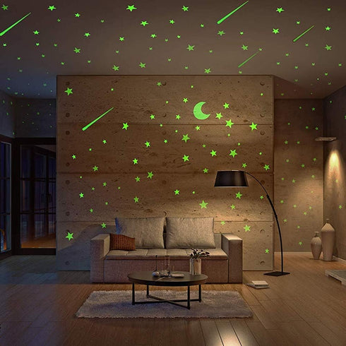 Realistic Glow Stars & Moon - 500pcs Luminous Glowing Stars, Shooting Star Room Decor...