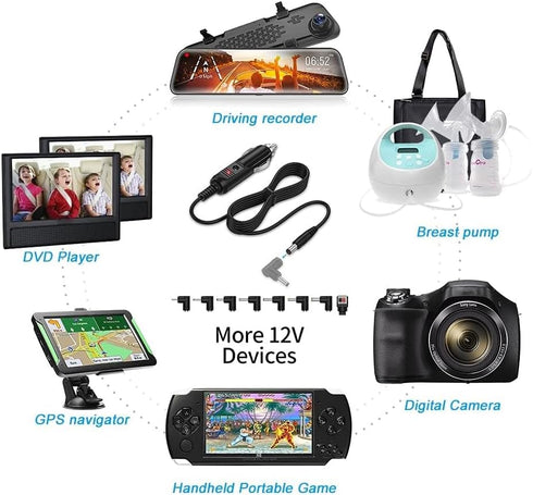 12V Car Charger Compatible with Portable DVD Player DBPOWER Sylvania RCA, Snailax Seat Cushion, Spectra S1 S2 Breast Pump Car Cigarette Lighter Po...