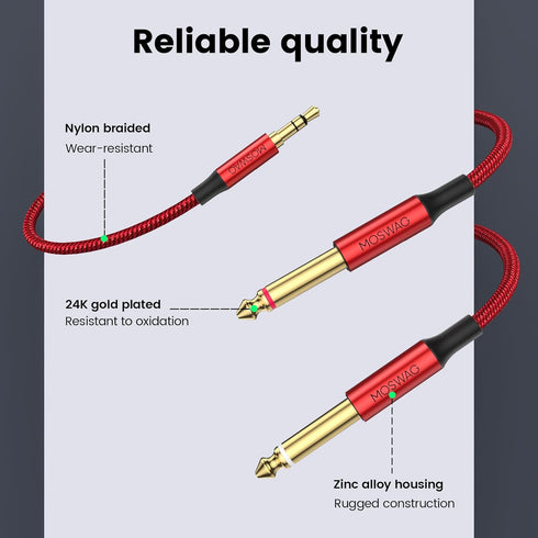 MOSWAG 3.5mm 1/8" TRS to Double 6.35mm 1/4" TS Mono Y-Cable 6.6FT/2Meter Splitter Cable,Stereo Audio Cord Compatible with Phone iPod Laptop Multim...