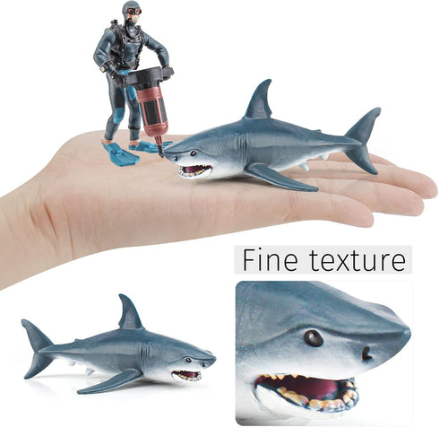 Ocean Sea Marine Animal Figure Toys Playsets 2 PCS Diver Blue Shark Model Toy Desktop Decoration Collection Party Favors Toys for Boys Girls Kids...