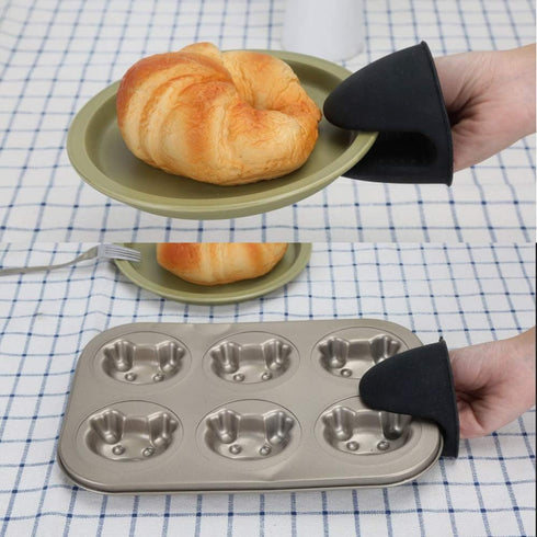 Silicone Cooking Pinch Grips Oven Mitts - Mini Finger Protector Pot Holder for Kitchen,Cooking,Baking,BBQ - Heat Resistant Gloves, 2 Pairs (Black ...