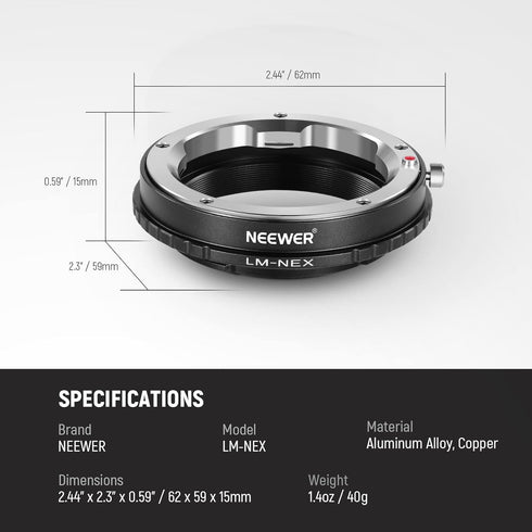 NEEWER Lens Mount Adapter Manual Focus Ring Compatible with Leica M Mount Lens to Sony E Mount Camera, Compatible with Sony A1 A9 A7 A7C A7R A7S A...