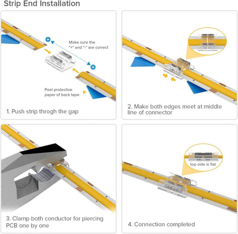 SEZO FCOB COB 3PIN 10mm LED Light Strip Connectors Kit 8P Gapless Solderless Connectors+4P Corner Connectors+4PCS 15cm Long 22AWG Extension Wire S...