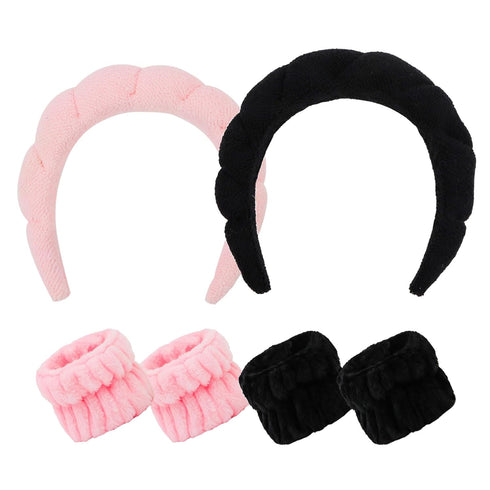 6 Pcs Terry Cloth Headband Face Wash Headband and Wristband Set, Makeup Headband, Hair Band Spa Headband and Wristband Set, Skincare Headbands for...