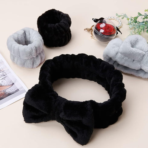 Huachi 6 Packs Makeup Headband for Women Spa Skincare Face Wash Headband and Wristband Set for Washing Face, Cute Fluffy Microfiber Bow Headbands ...