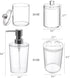 Plastic Clear Bathroom Accessories Set Complete 4 Pcs - Soap Dispenser, 2 Qtip Holder Jars and Toothbrush Holder, Counter Decor...