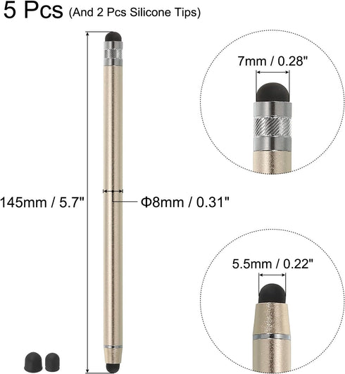 MECCANIXITY 5pcs Stylus Pens for Touch Screens with 2 Extra Tips Dual Rubber Tips Capacitive Stylus Universal Tablet Pen Sensitivity Precision, Ch...