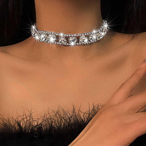 Zoestar Rhinestone Choker Necklace Jewelry Silver Sparkly Crystal Heart Neck Chain for Women...