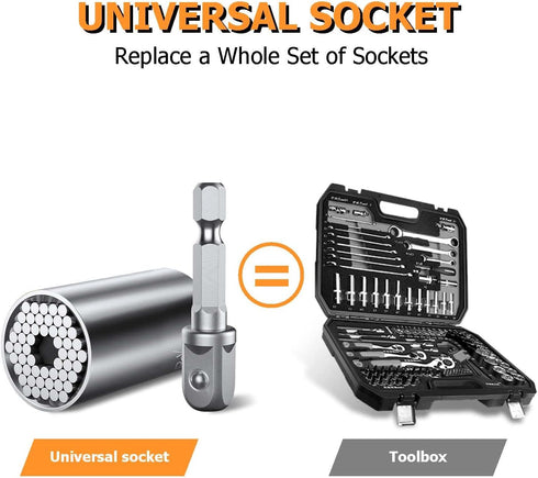 Super Universal Socket Tool Set - Stocking Stuffers for Adults, Christmas and Birthday Gifts for Dads - With Power Drill Adapter and Gift Wrapping...