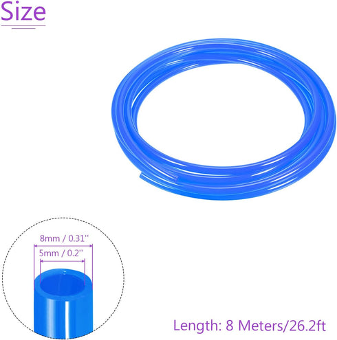 DMiotech 5mmx8mm Pneumatic Tubing, 8 Meters/26.2ft Air Compressor PU Line Hose Tube for Water Fluid Transfer, Blue...