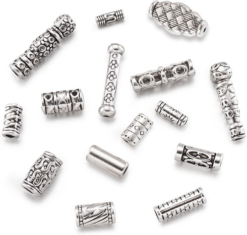 KISSITTY 150pcs/box 15 Style Antique Silver Tibetan Spacer Tube Beads Alloy Metal Charms for Bracelet Necklace Jewelry Making...