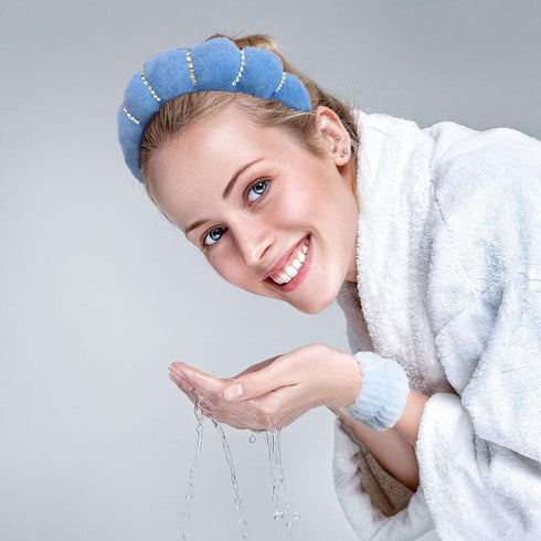 Women's Makeup Headband with 2 Wash Wristbands- Soft, Non-Slip SPA and Wash Headband for Daily Beauty Routine, Perfect for Face Washing, Skincare,...