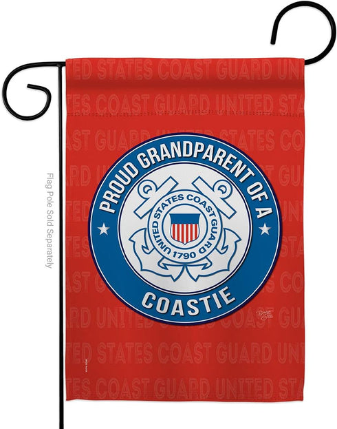 Proud Grandparent Coastie Garden Flag - Armed Forces Coast Guard USCG Semper Paratus United State American Military Veteran Retire Official - Hous...