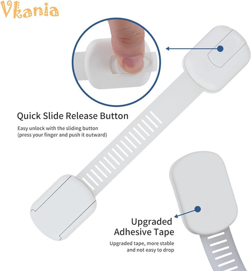 12 Pack Vkania Baby Proofing Cabinet Strap Locks - Child Safety Drawer Cupboard Oven Refrigerator Adhesive Locks - Adjustable Toilets Seat Fridge ...