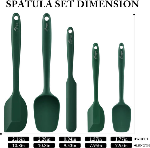 HOTEC High Heat Resistant Food Grade Silicone Rubber Spatula Set for Baking, Cooking, and Mixing Non Stick Dishwasher Safe BPA-Free Dark Green Set...