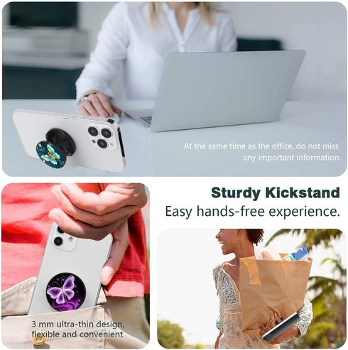 2 Pack Phone Finger Expanding Stand Holder Kickstand Hand Grip Widely Compatible with Almost All Phones and Cases- Purple Butterfly&Blue Butterfly...