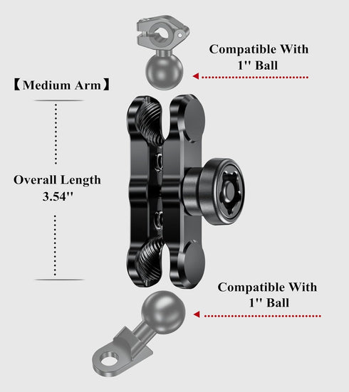 BRCOVAN Anti-Theft Aluminum Alloy Double Socket Arm Compatible with RAM Mounts B Size 1'' Ball Mounting Base & Bike Motorcycle Phone Holder (Mediu...